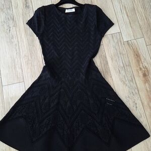 Valentino Black Chevron Knit & Lace A-Line Dress Size M Like New